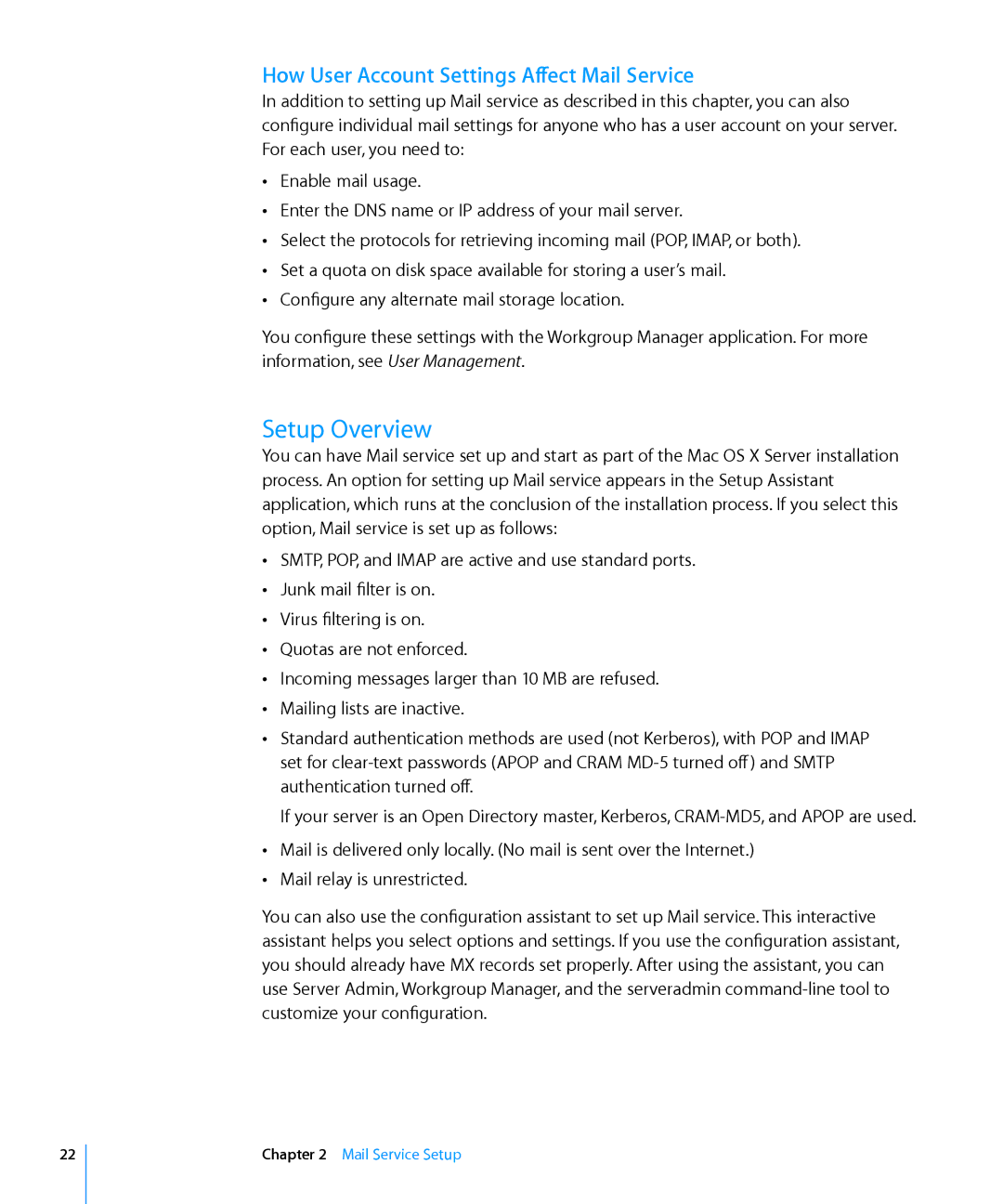 Apple 10.6 manual Setup Overview, How User Account Settings Affect Mail Service 
