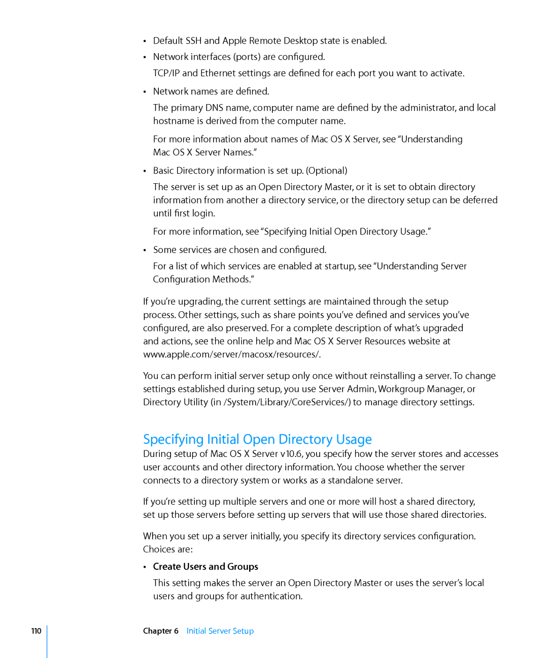 Apple 10.6 manual Specifying Initial Open Directory Usage, ÂÂ Create Users and Groups 