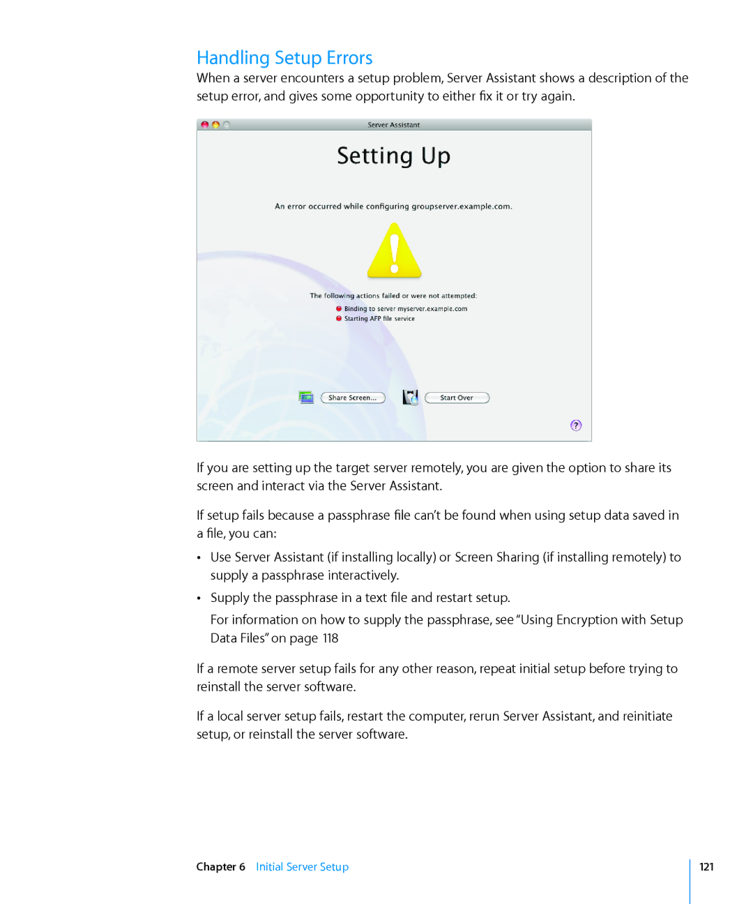 Apple 10.6 manual Handling Setup Errors 