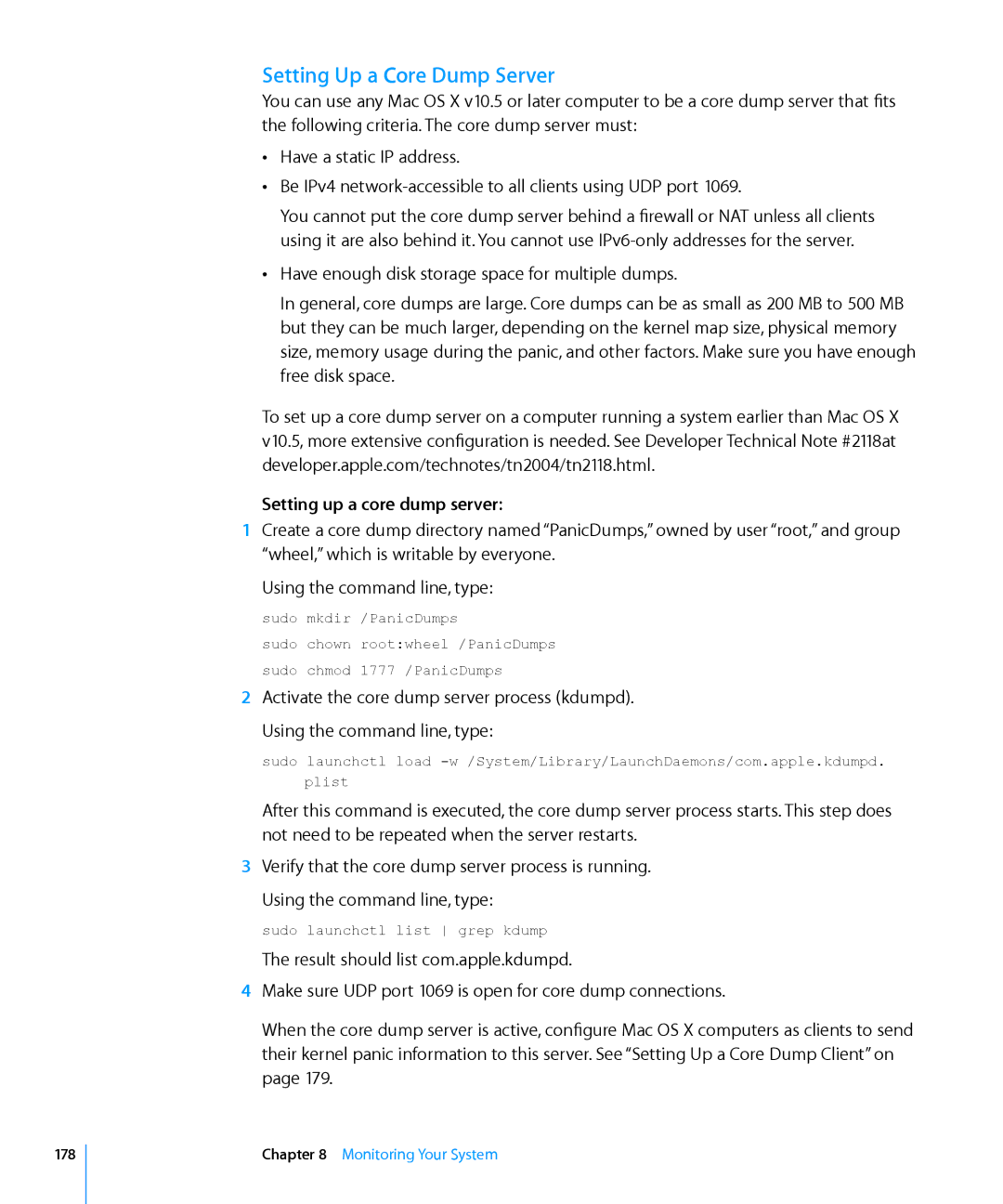 Apple 10.6 manual Setting Up a Core Dump Server, Setting up a core dump server 