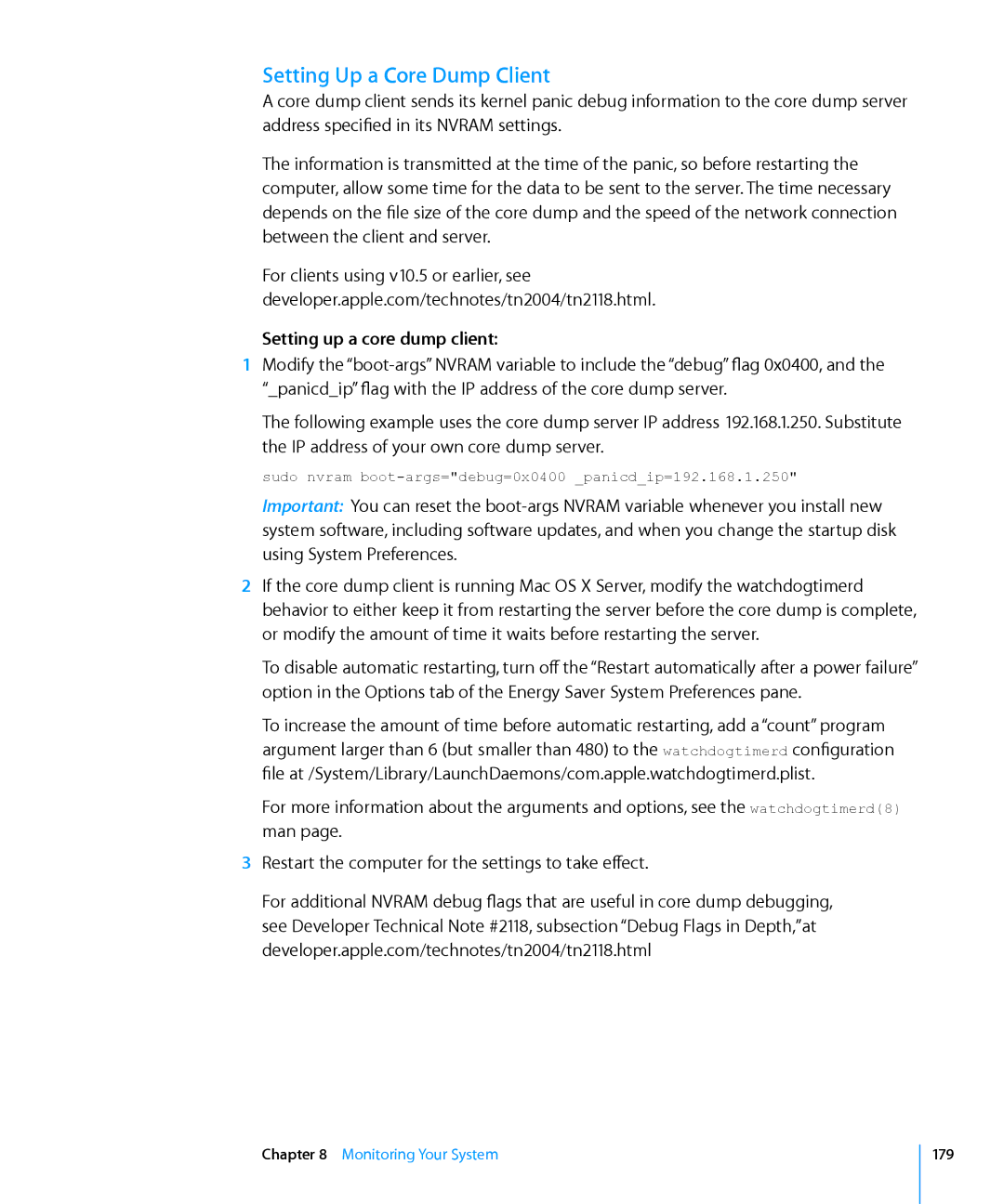 Apple 10.6 manual Setting Up a Core Dump Client, Setting up a core dump client 