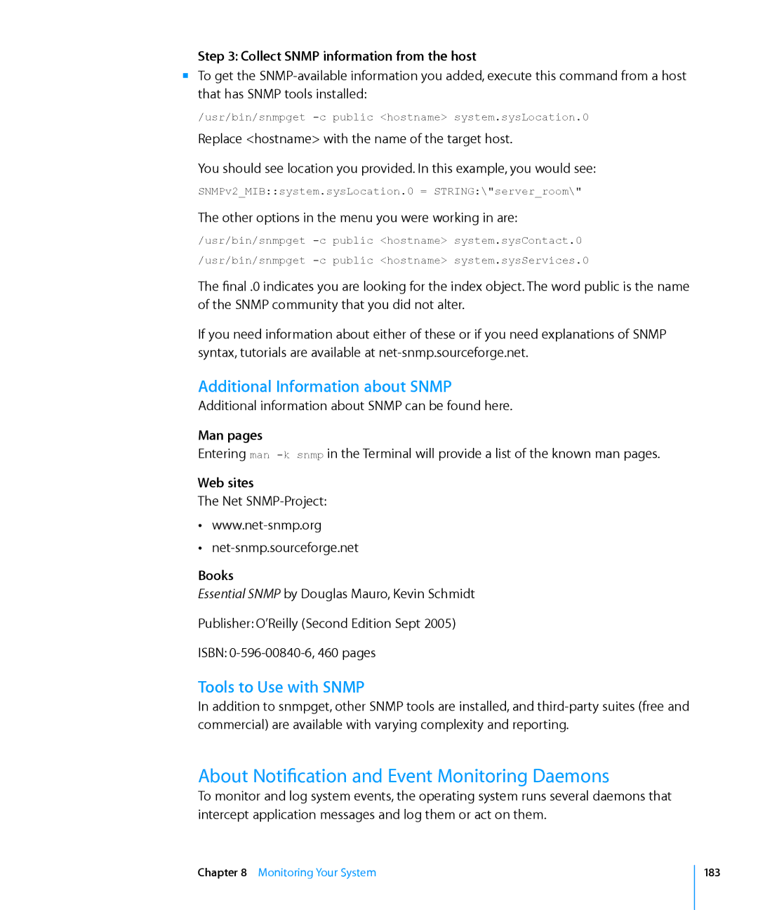 Apple 10.6 About Notification and Event Monitoring Daemons, Additional Information about Snmp, Tools to Use with Snmp 