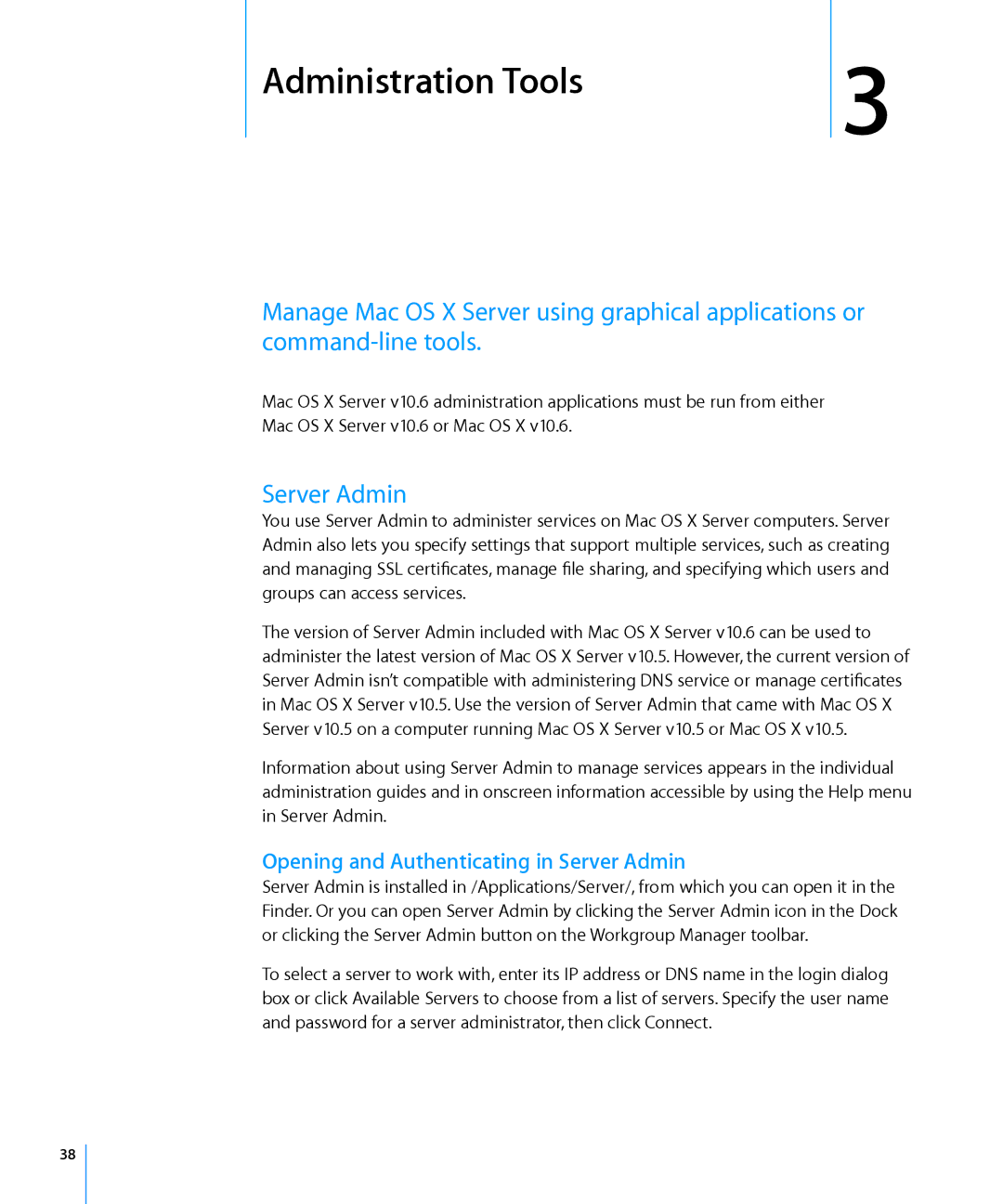 Apple 10.6 manual Opening and Authenticating in Server Admin 