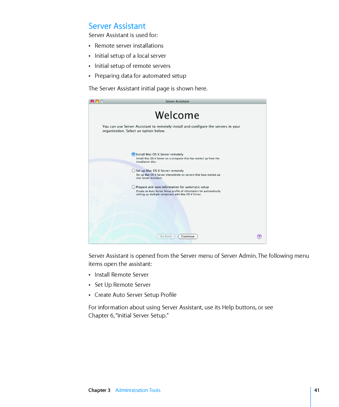 Apple 10.6 manual Server Assistant is used for 