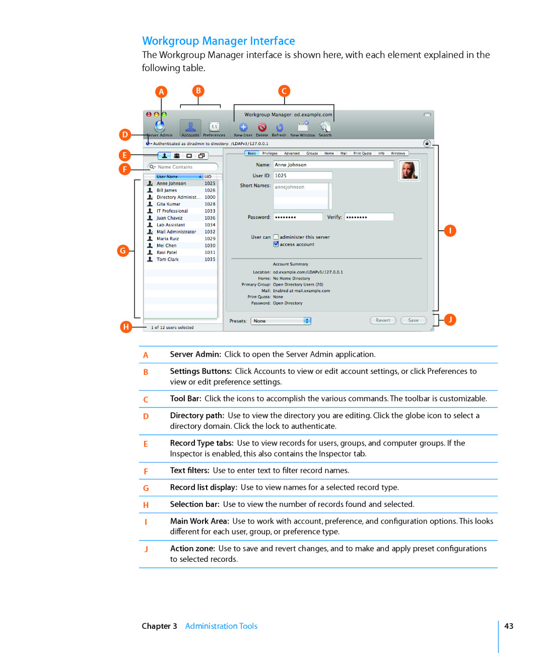 Apple 10.6 manual Workgroup Manager Interface 