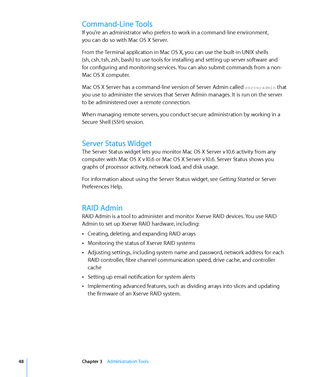 Apple 10.6 manual Command-Line Tools, Server Status Widget, RAID Admin 