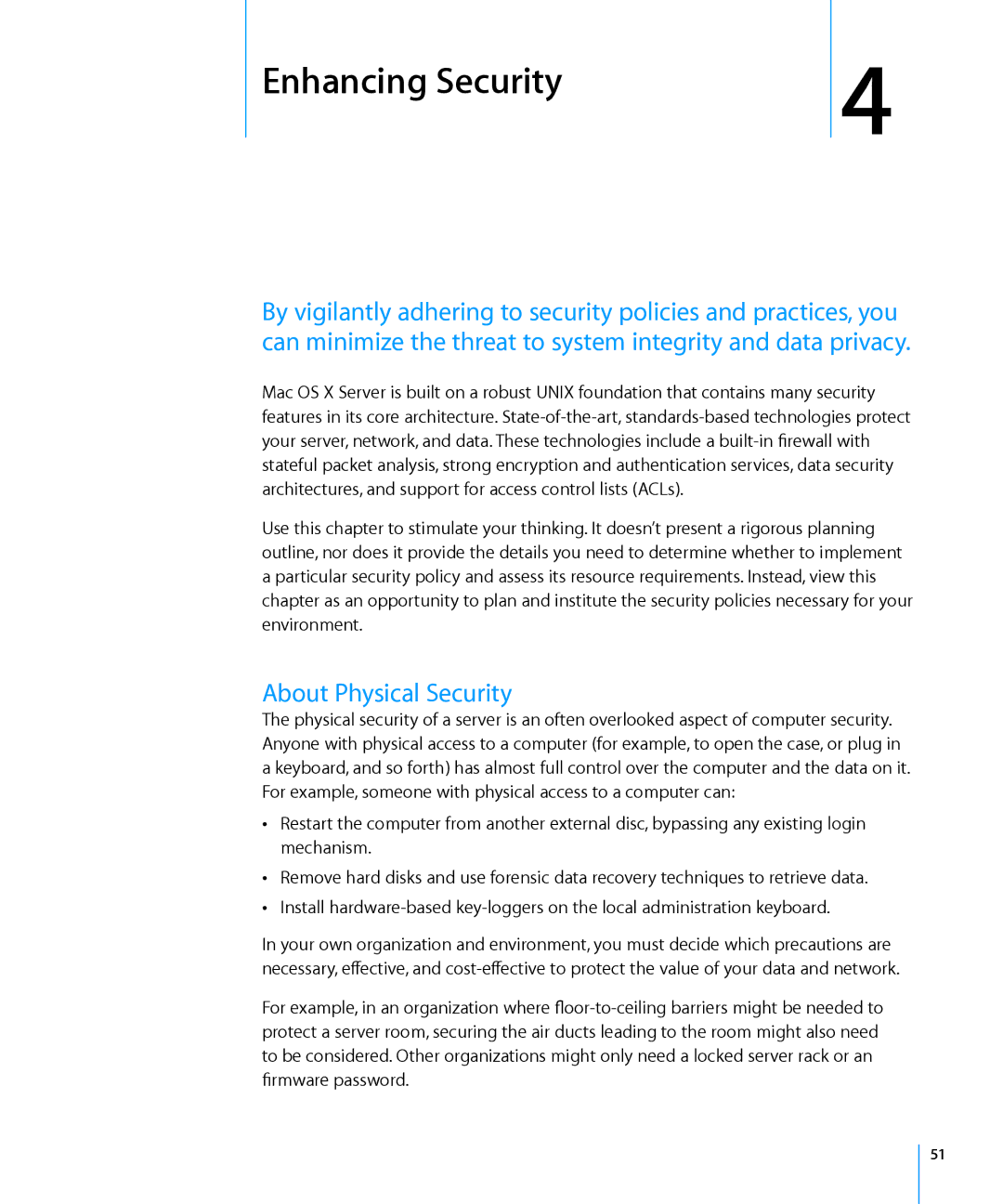 Apple 10.6 manual Enhancing Security, About Physical Security 