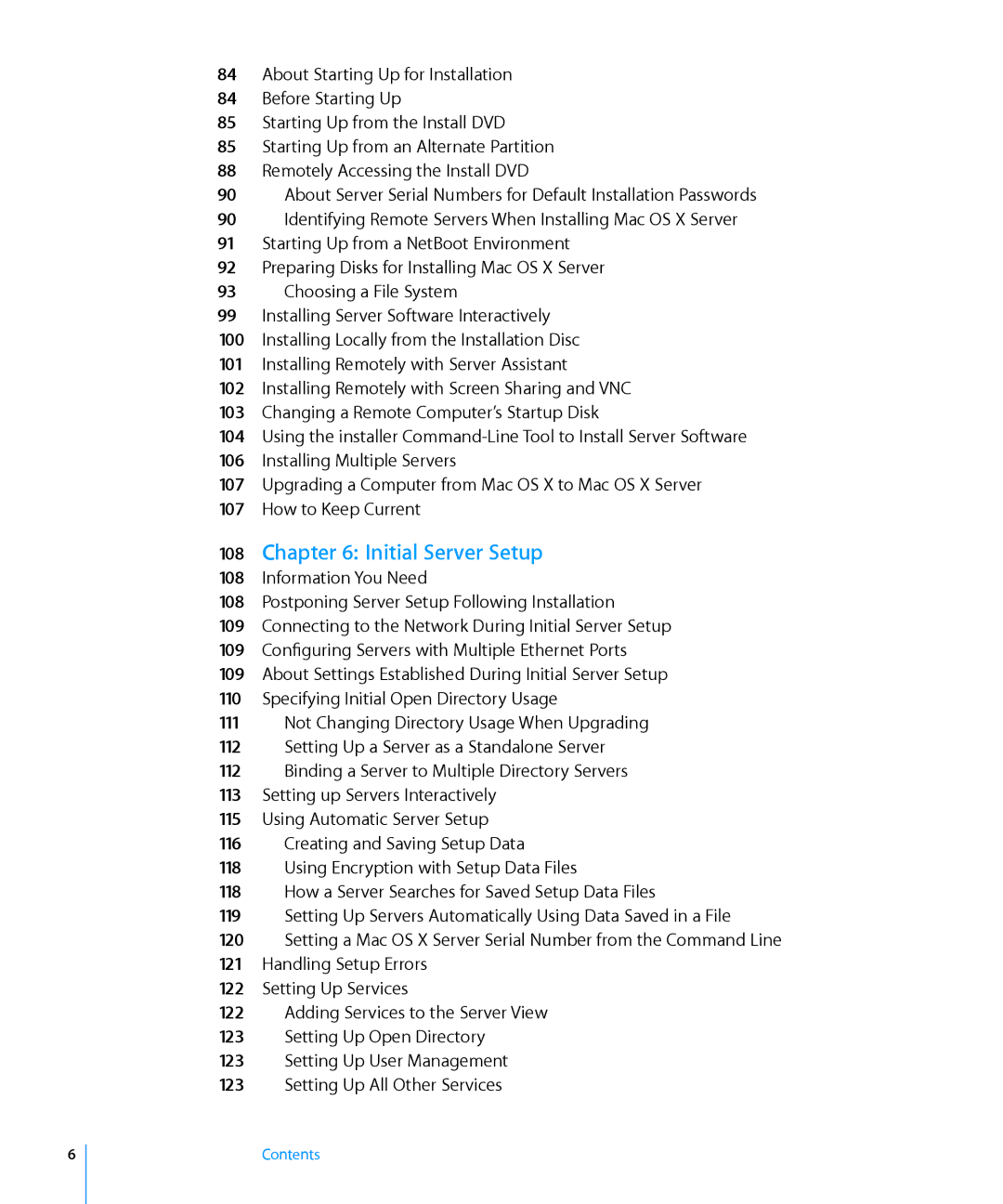 Apple 10.6 manual Initial Server Setup 