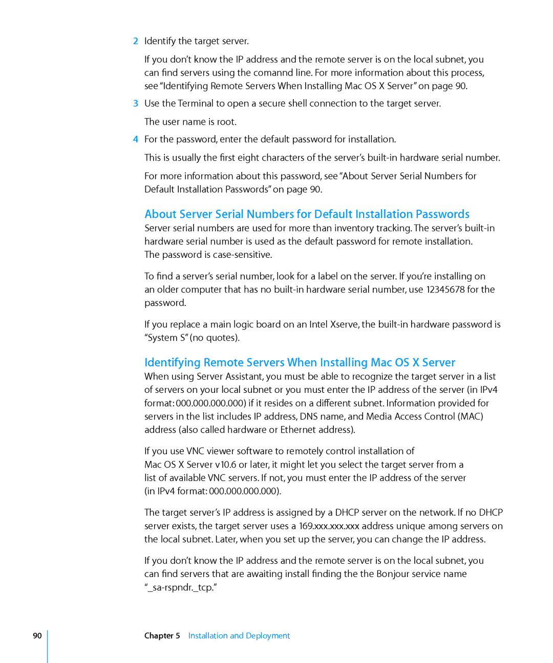 Apple 10.6 manual Identifying Remote Servers When Installing Mac OS X Server, Identify the target server 