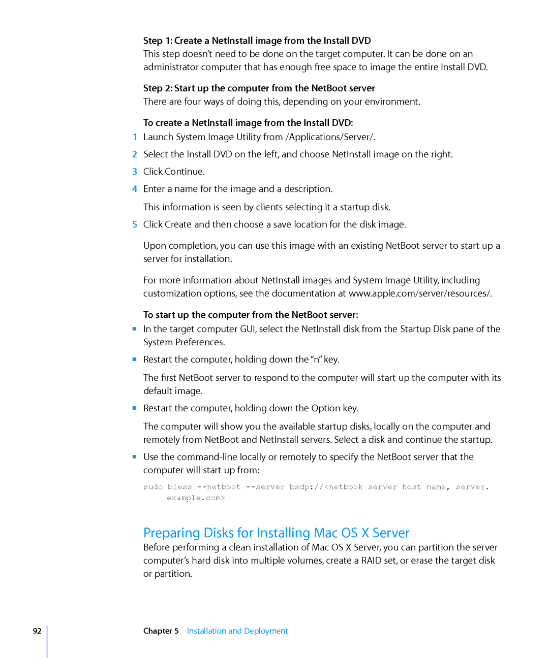 Apple 10.6 manual Preparing Disks for Installing Mac OS X Server,  Create a NetInstall image from the Install DVD 