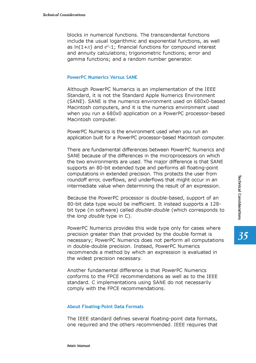 Apple 1.1.2 manual PowerPC Numerics Versus Sane, About Floating-Point Data Formats 
