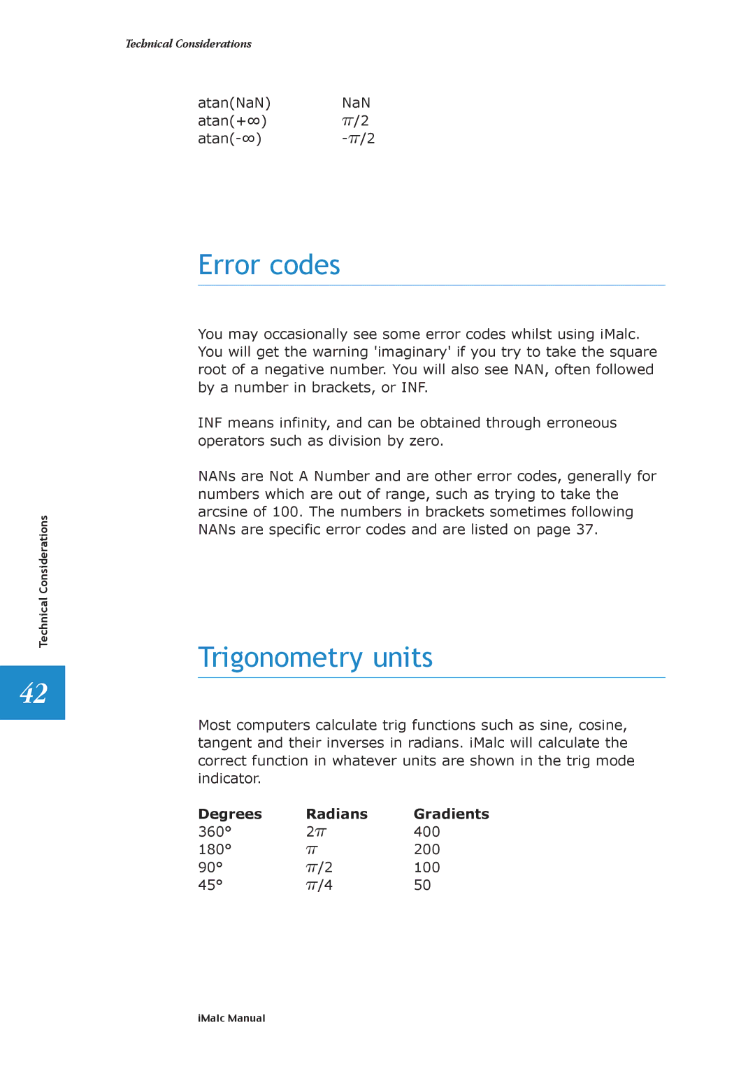 Apple 1.1.2 manual Error codes, Trigonometry units 