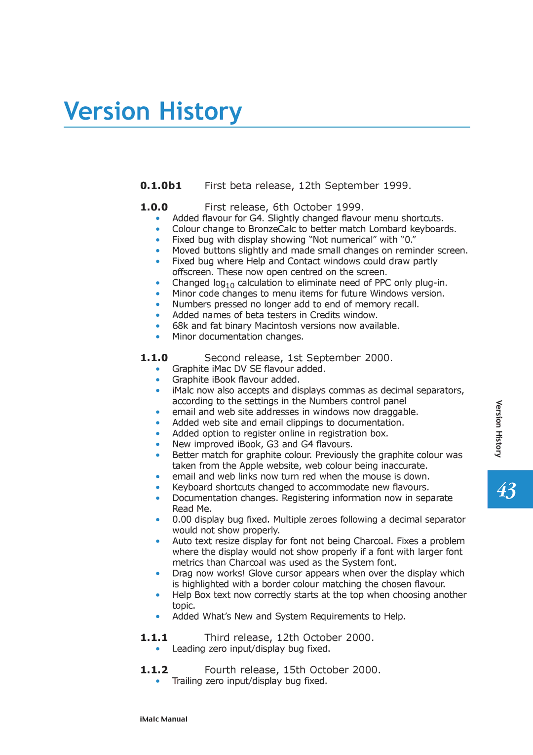 Apple 1.1.2 manual Version History, Third release, 12th October 