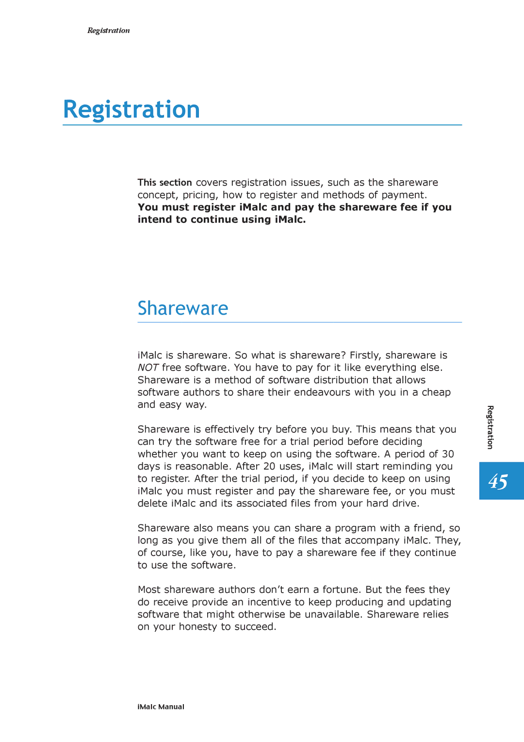 Apple 1.1.2 manual Registration, Shareware 