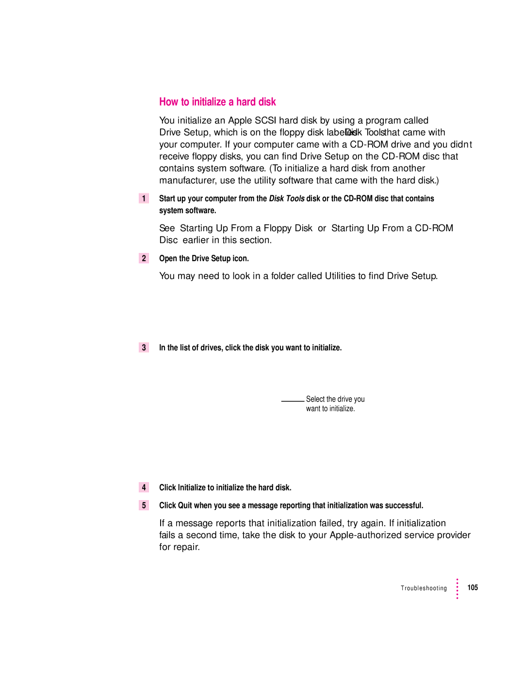 Apple 120 Series user manual How to initialize a hard disk, Open the Drive Setup icon 