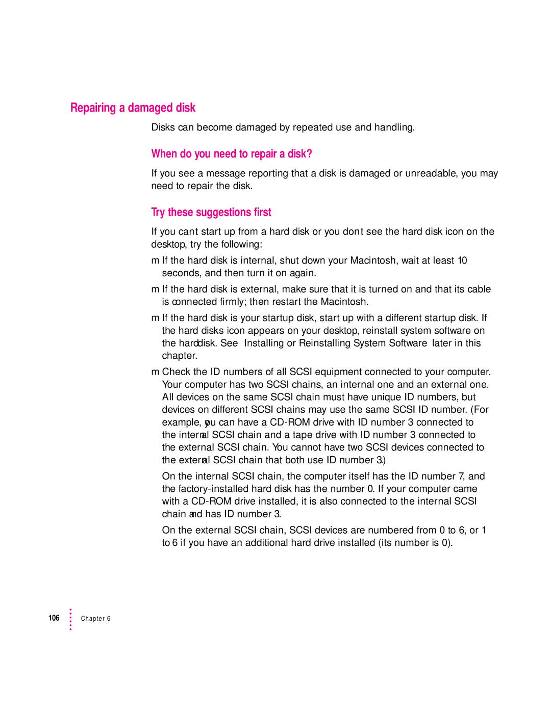 Apple 120 Series user manual Repairing a damaged disk, When do you need to repair a disk?, Try these suggestions first 