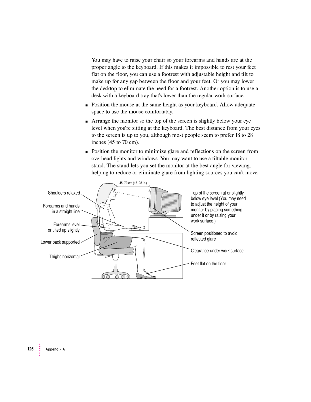 Apple 120 Series user manual Shoulders relaxed 