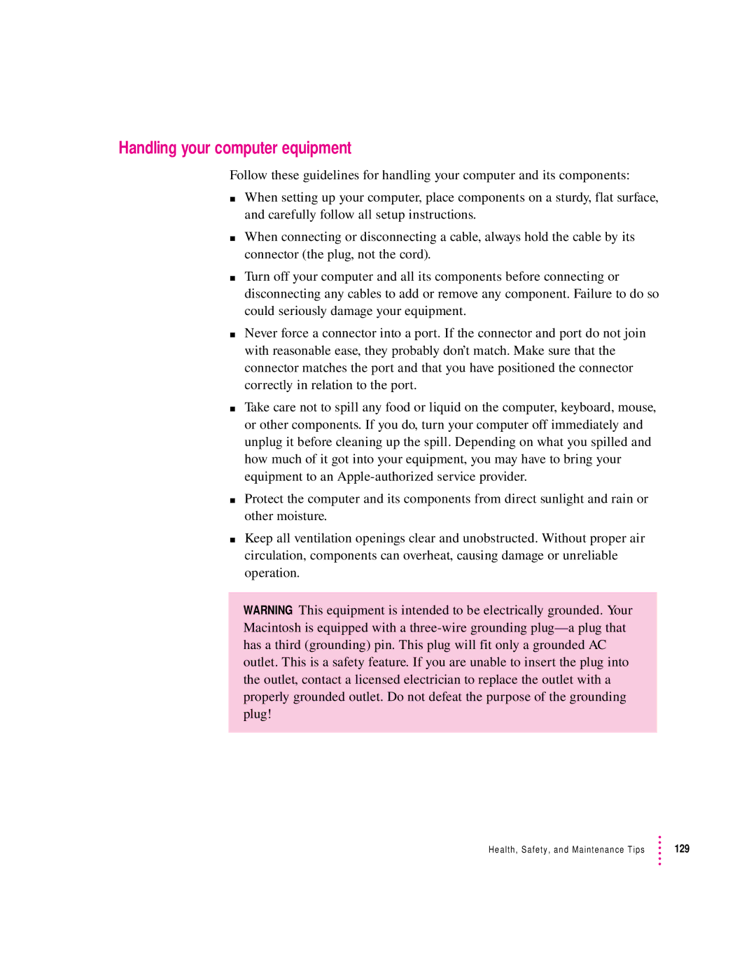 Apple 120 Series user manual Handling your computer equipment 