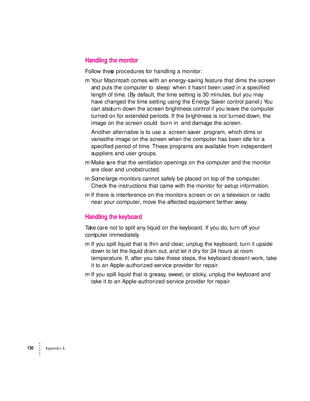 Apple 120 Series user manual Handling the monitor, Handling the keyboard 