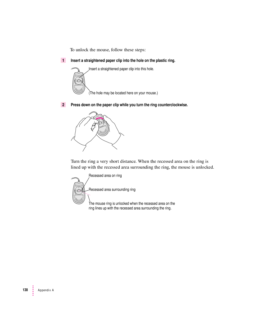 Apple 120 Series user manual To unlock the mouse, follow these steps 