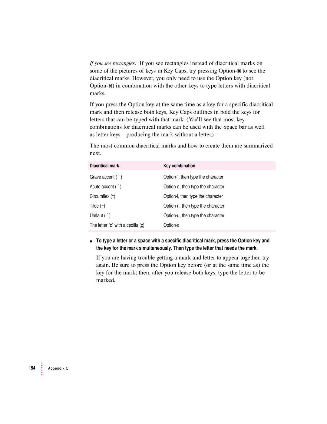 Apple 120 Series user manual Diacritical mark 