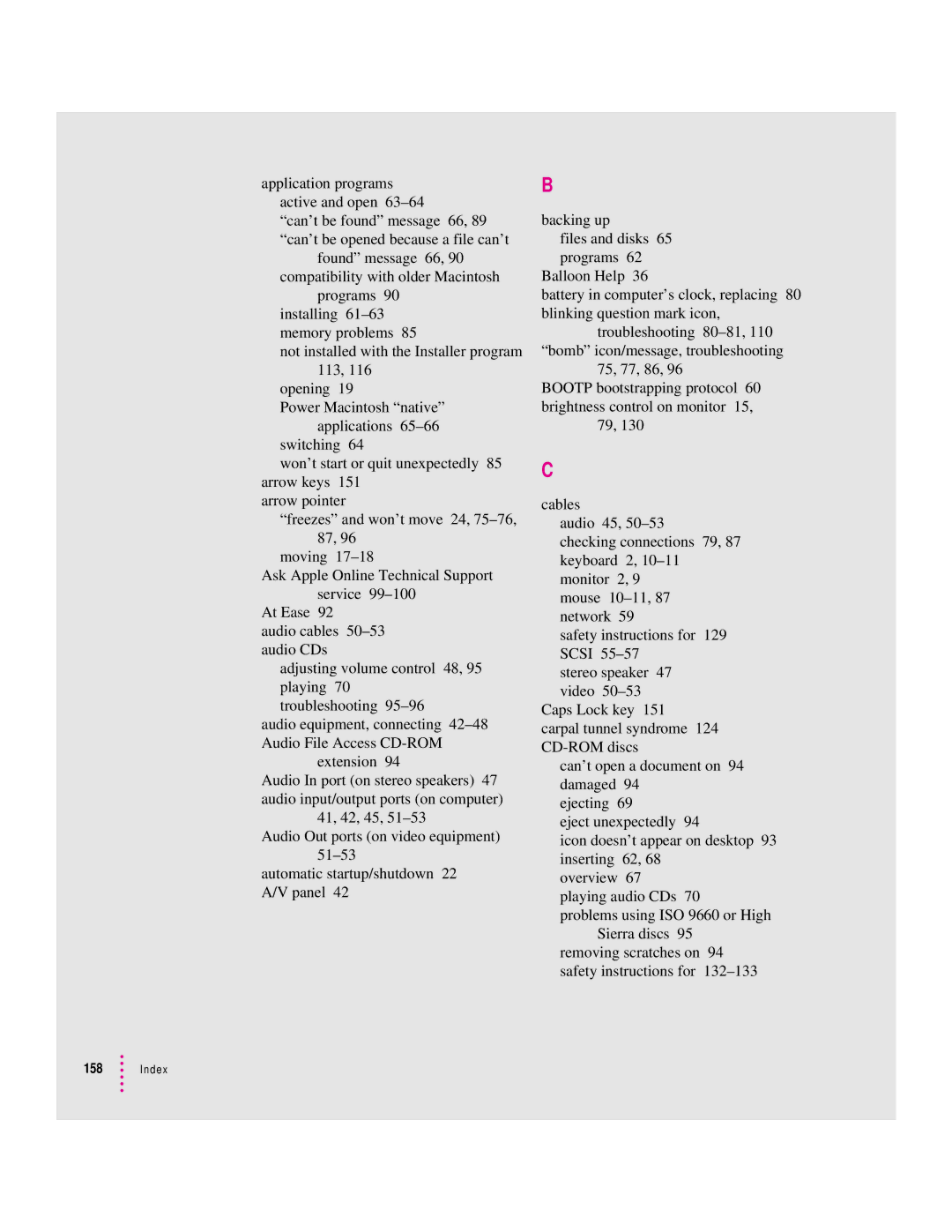 Apple 120 Series user manual Index 