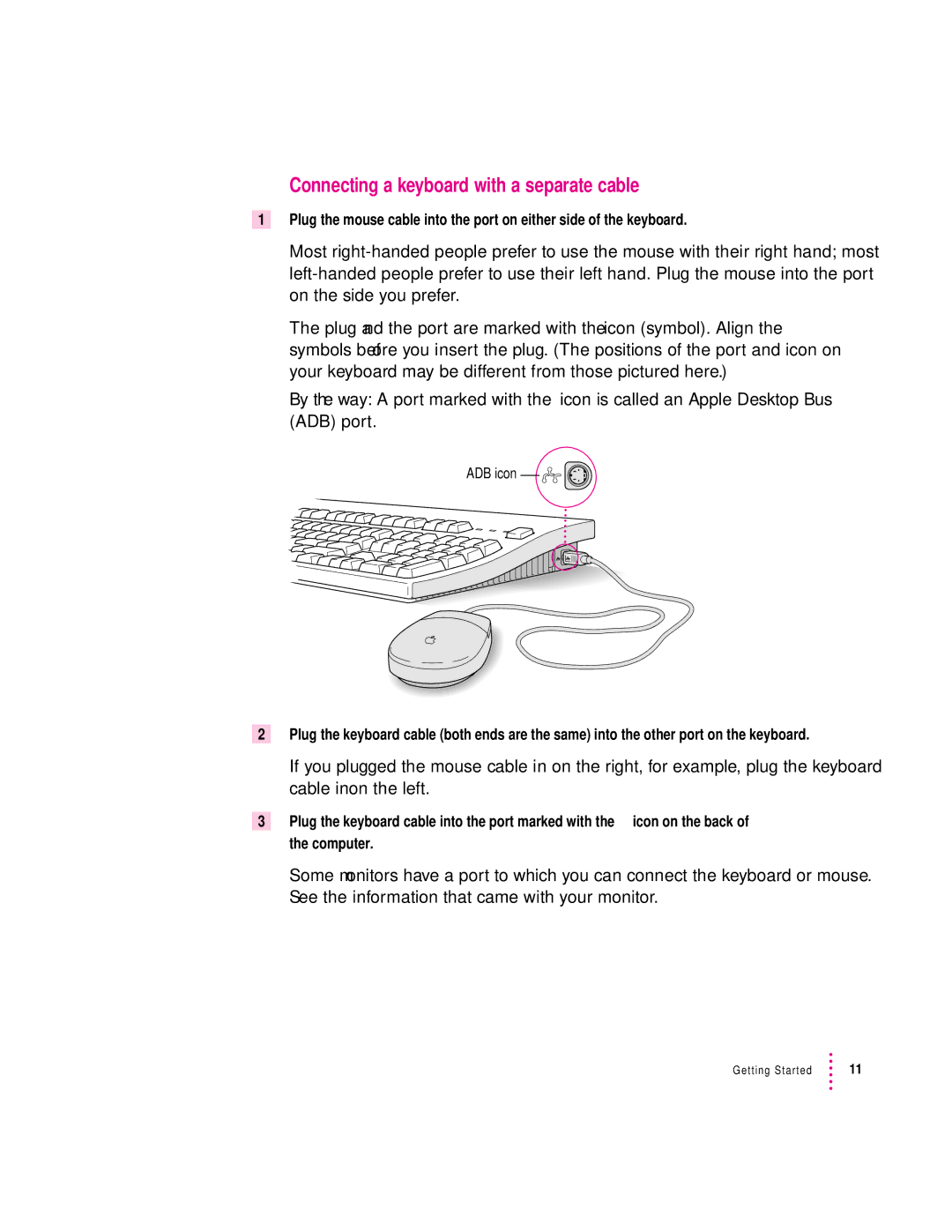 Apple 120 Series user manual Connecting a keyboard with a separate cable 