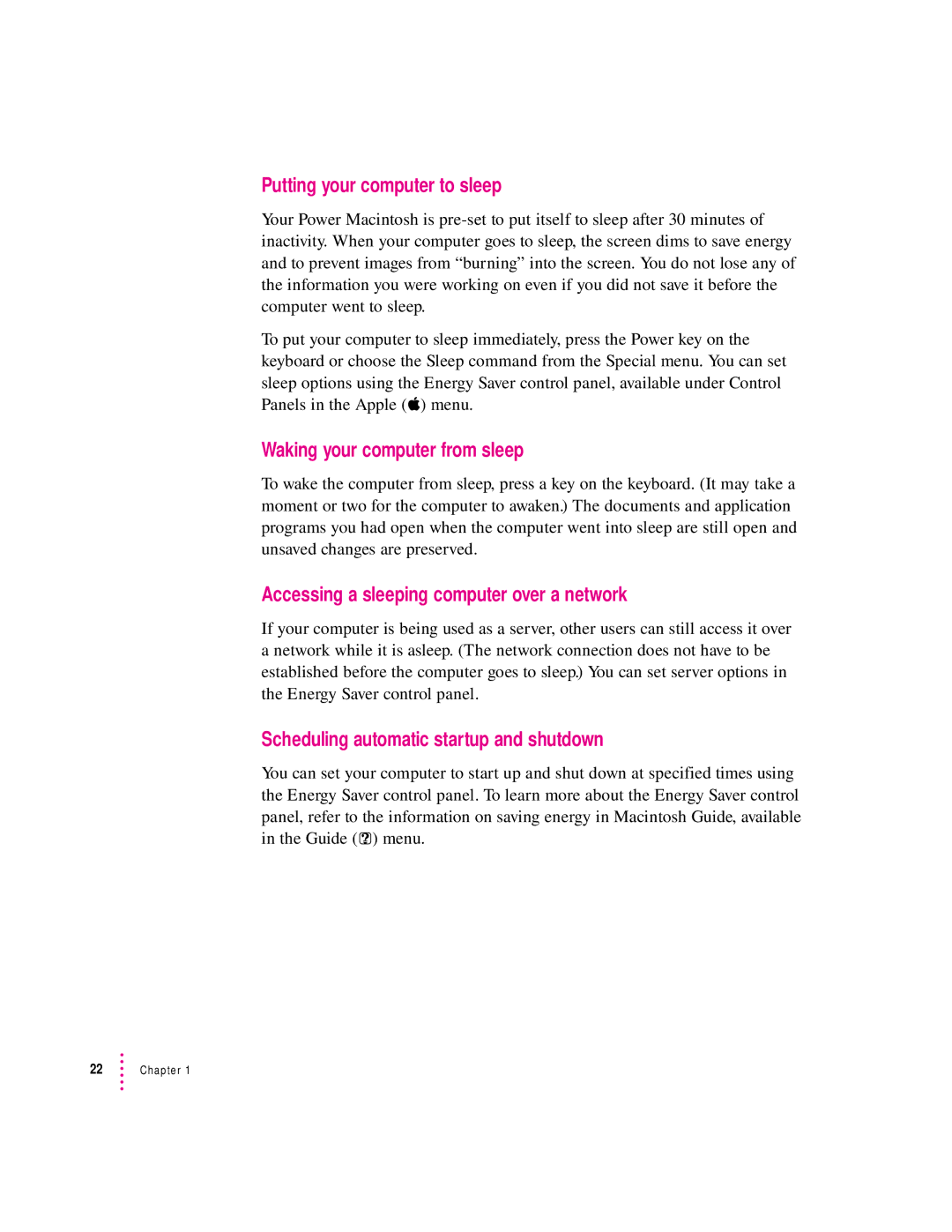 Apple 120 Series user manual Putting your computer to sleep, Waking your computer from sleep 