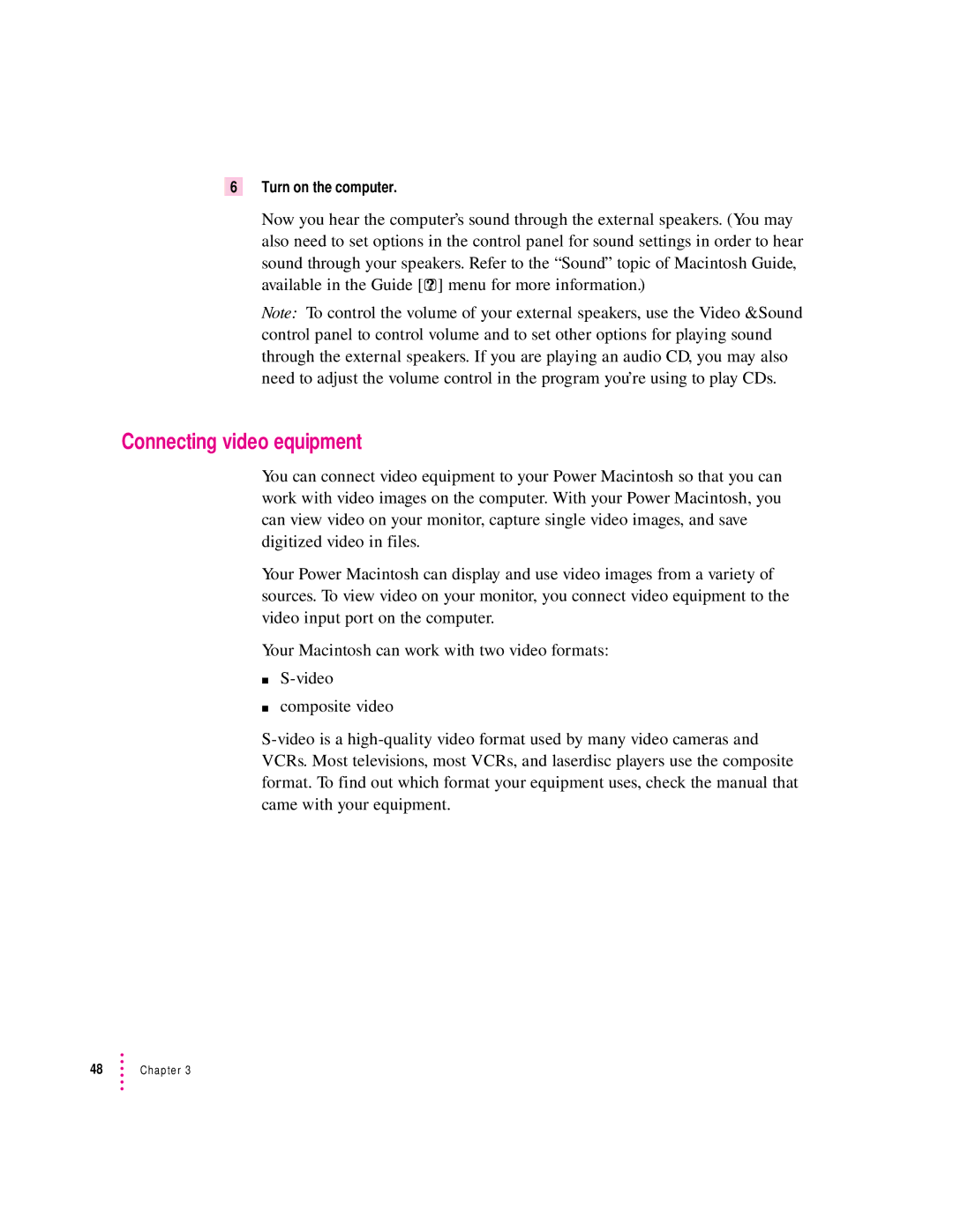 Apple 120 Series user manual Connecting video equipment 