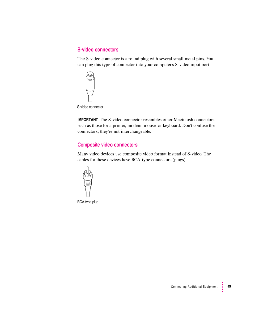 Apple 120 Series user manual Video connectors, Composite video connectors 