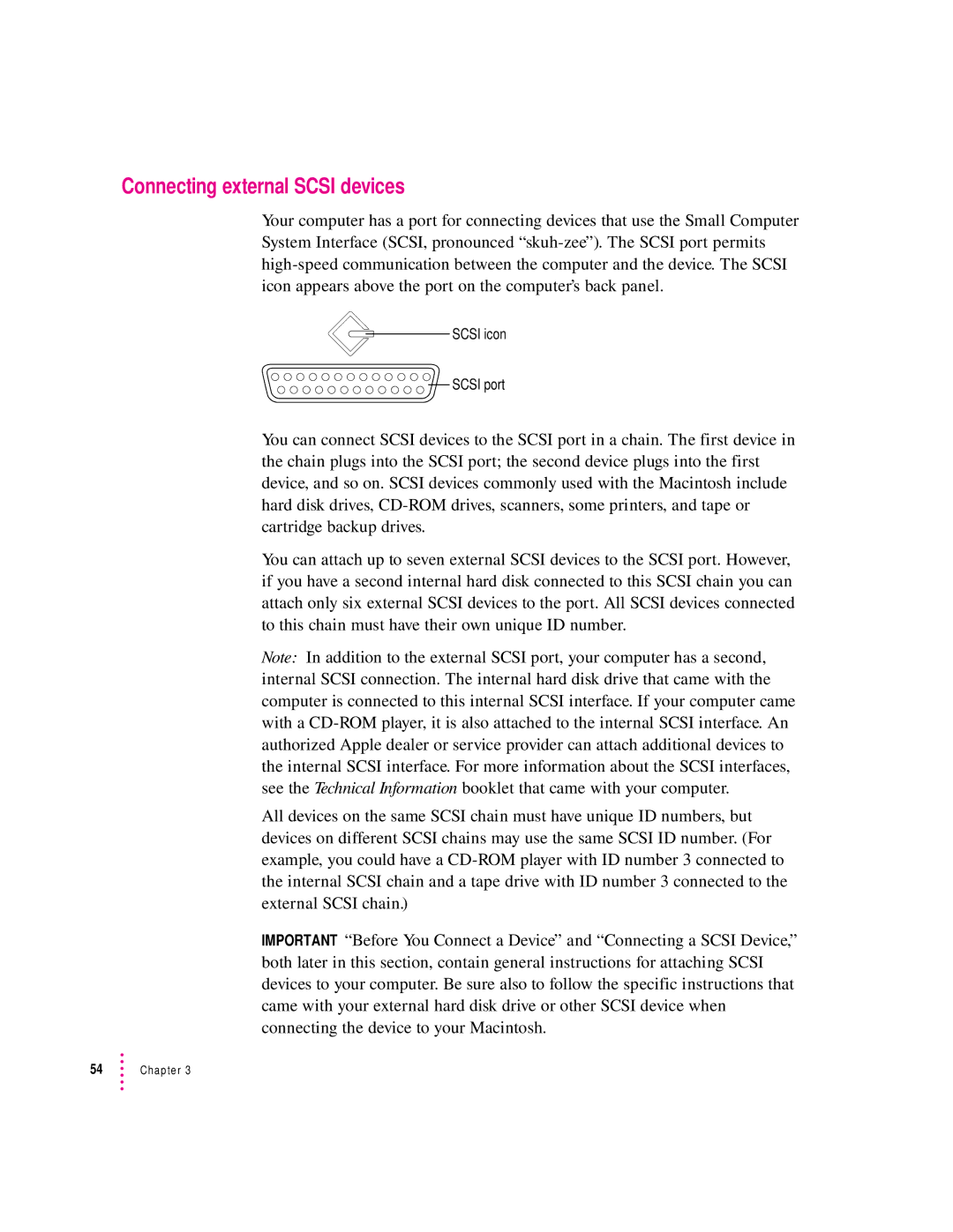 Apple 120 Series user manual Connecting external Scsi devices 