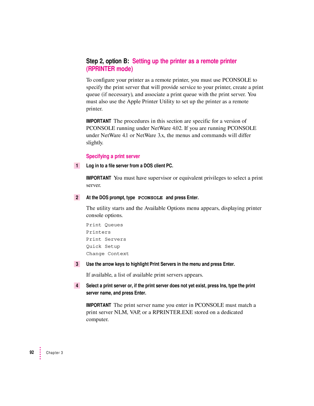 Apple 12/600PS manual If available, a list of available print servers appears, Log in to a file server from a DOS client PC 