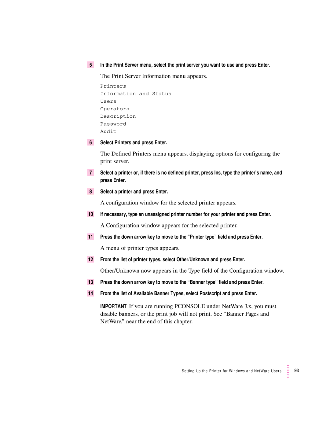 Apple 12/600PS manual Print Server Information menu appears, Configuration window for the selected printer appears 