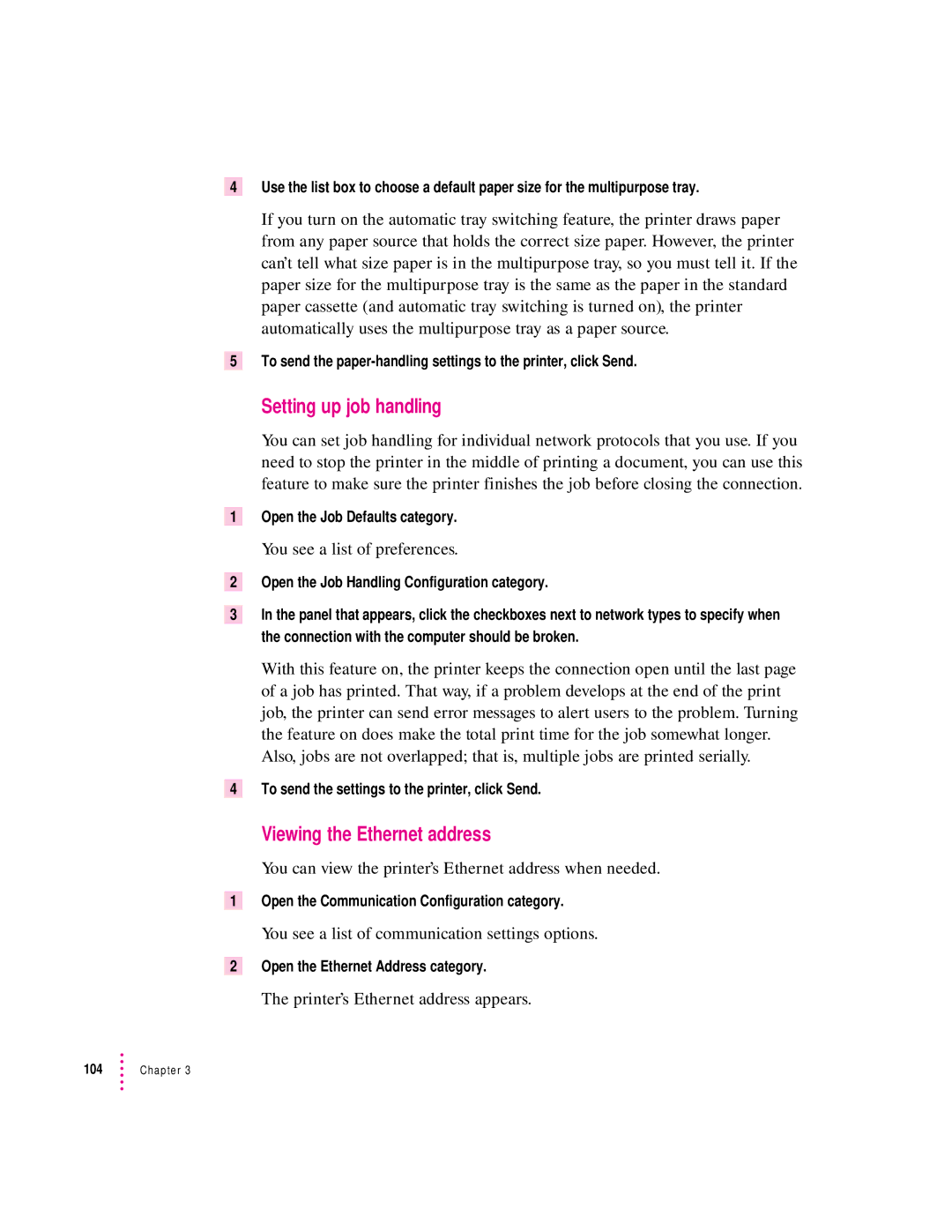 Apple 12/600PS manual Setting up job handling, Printer’s Ethernet address appears 