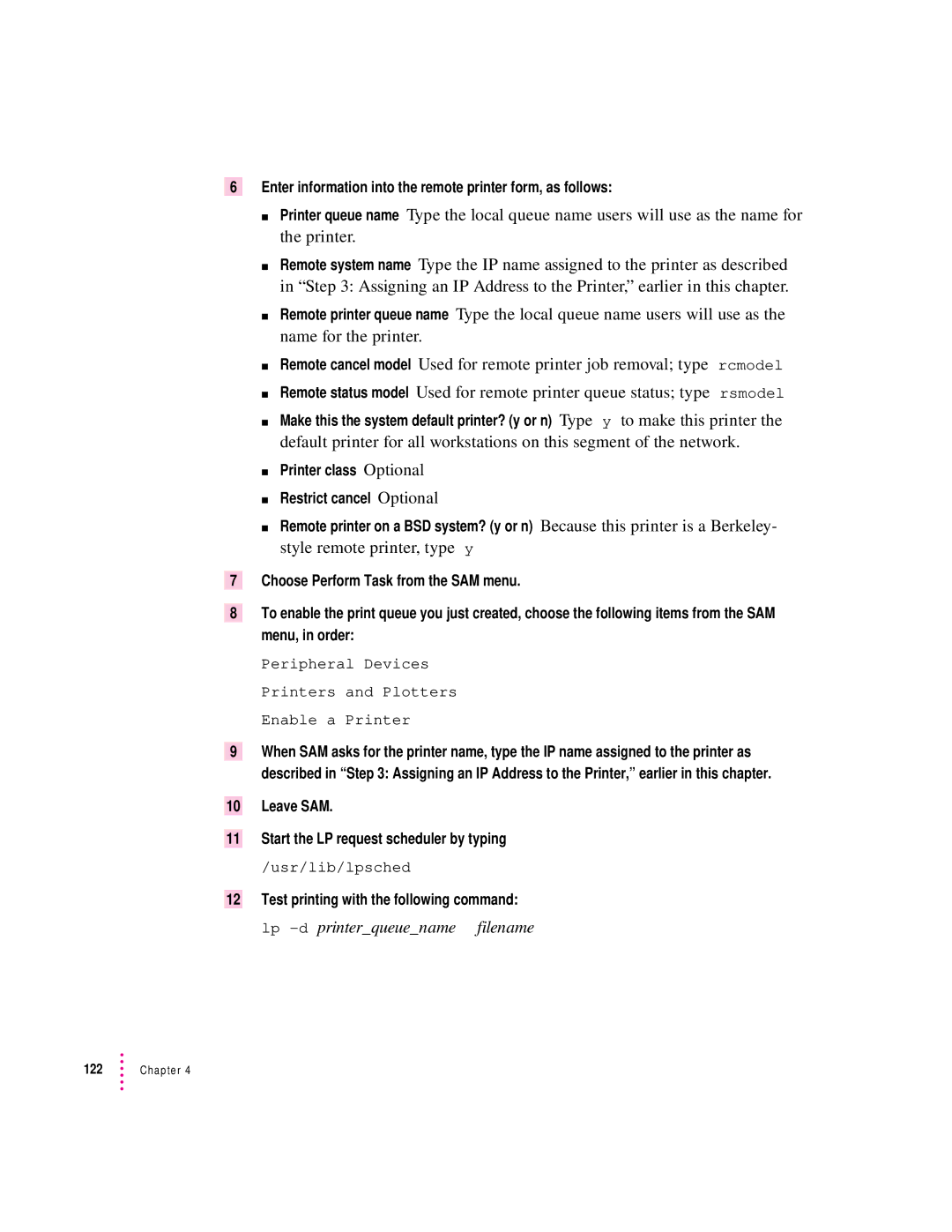 Apple 12/600PS manual Enter information into the remote printer form, as follows 