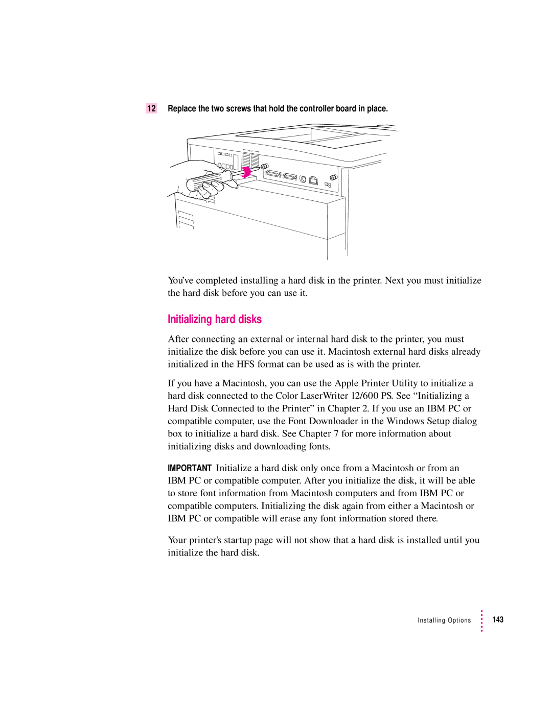 Apple 12/600PS manual Initializing hard disks 