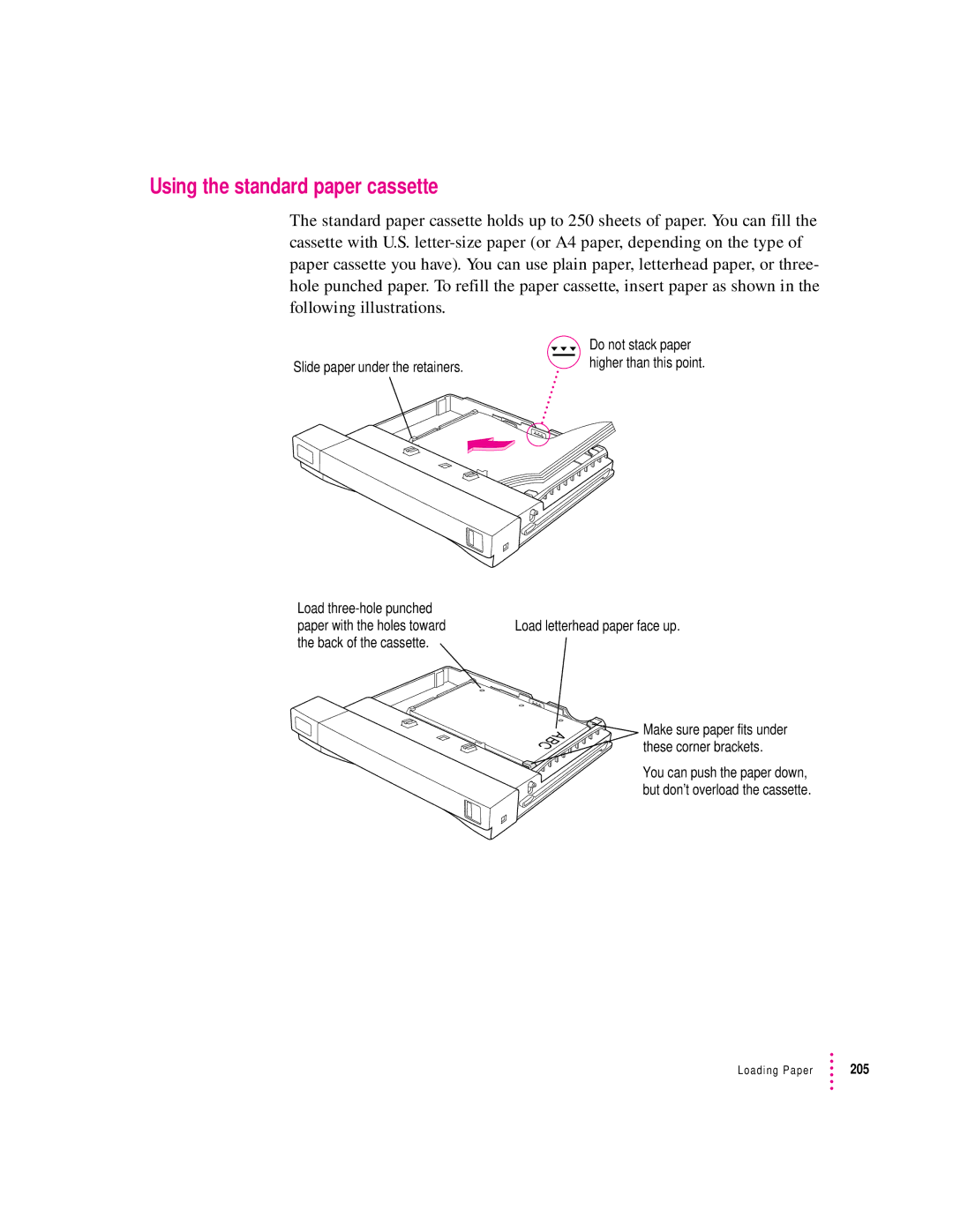 Apple 12/600PS manual Using the standard paper cassette 