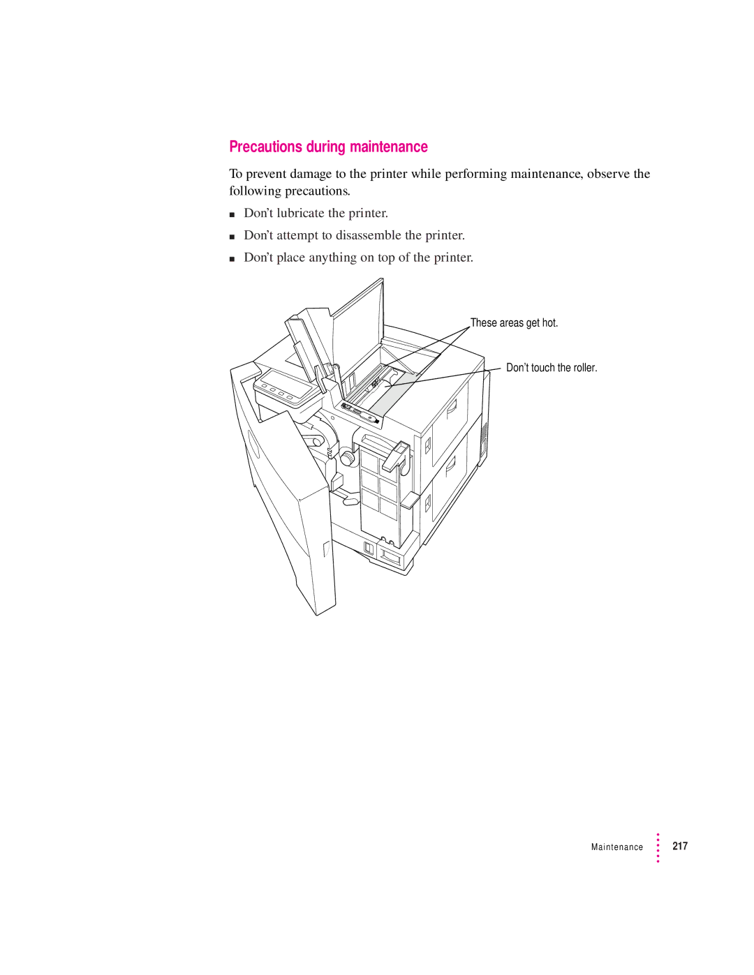 Apple 12/600PS manual Precautions during maintenance 