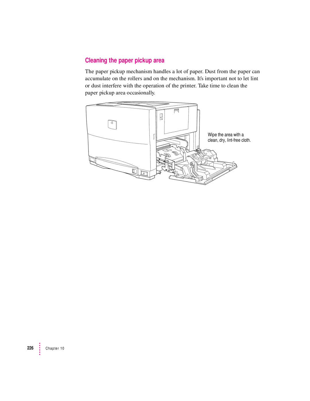 Apple 12/600PS manual Cleaning the paper pickup area 