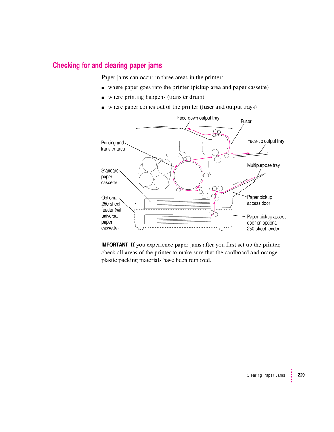 Apple 12/600PS manual Checking for and clearing paper jams 