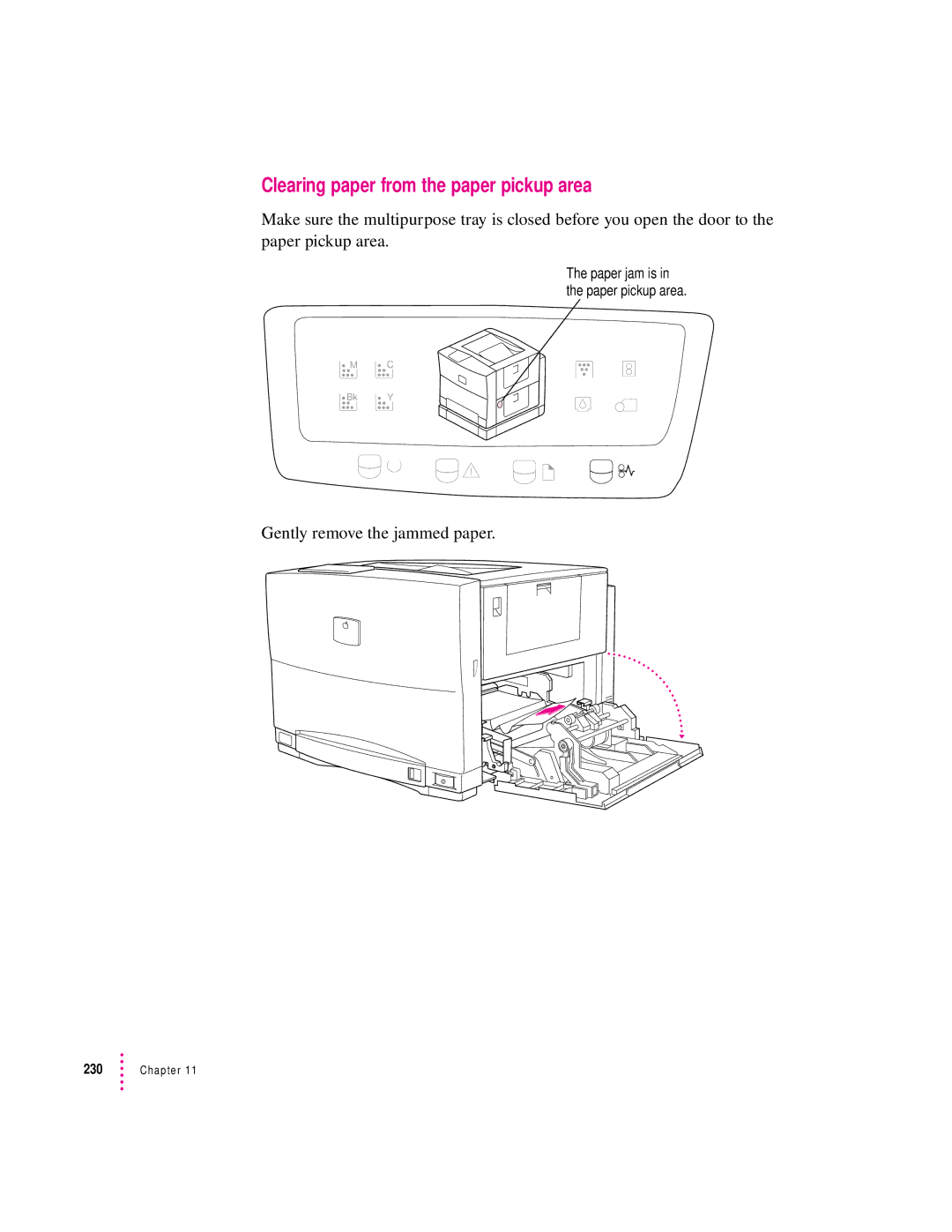 Apple 12/600PS manual Clearing paper from the paper pickup area, Gently remove the jammed paper 