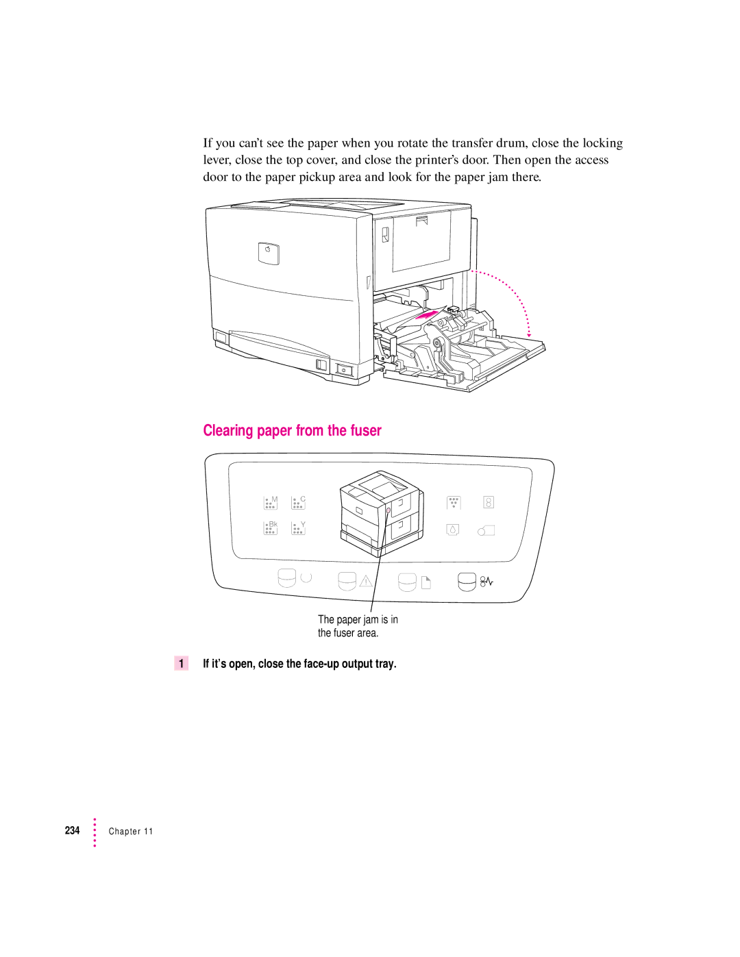 Apple 12/600PS manual Clearing paper from the fuser, If it’s open, close the face-up output tray 