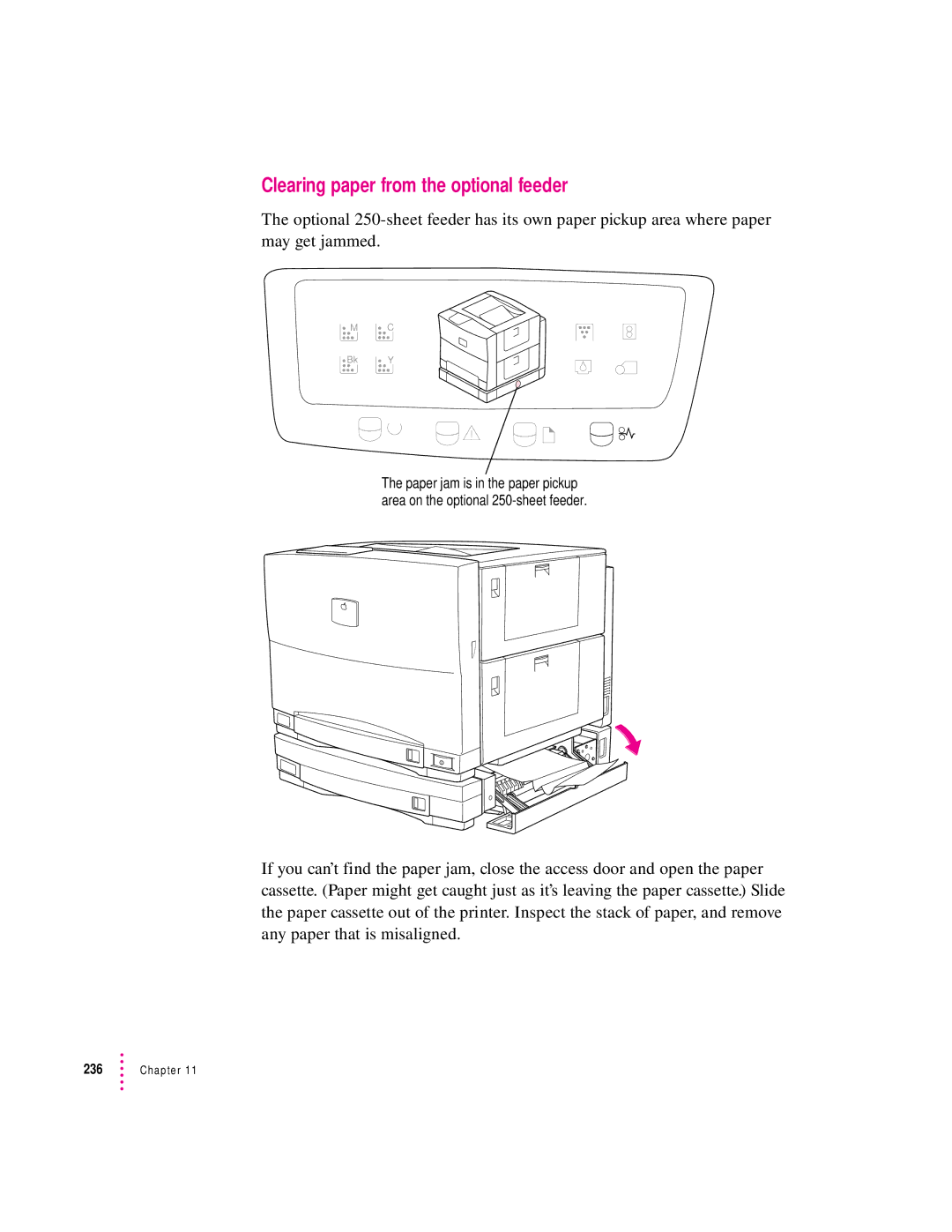 Apple 12/600PS manual Clearing paper from the optional feeder 