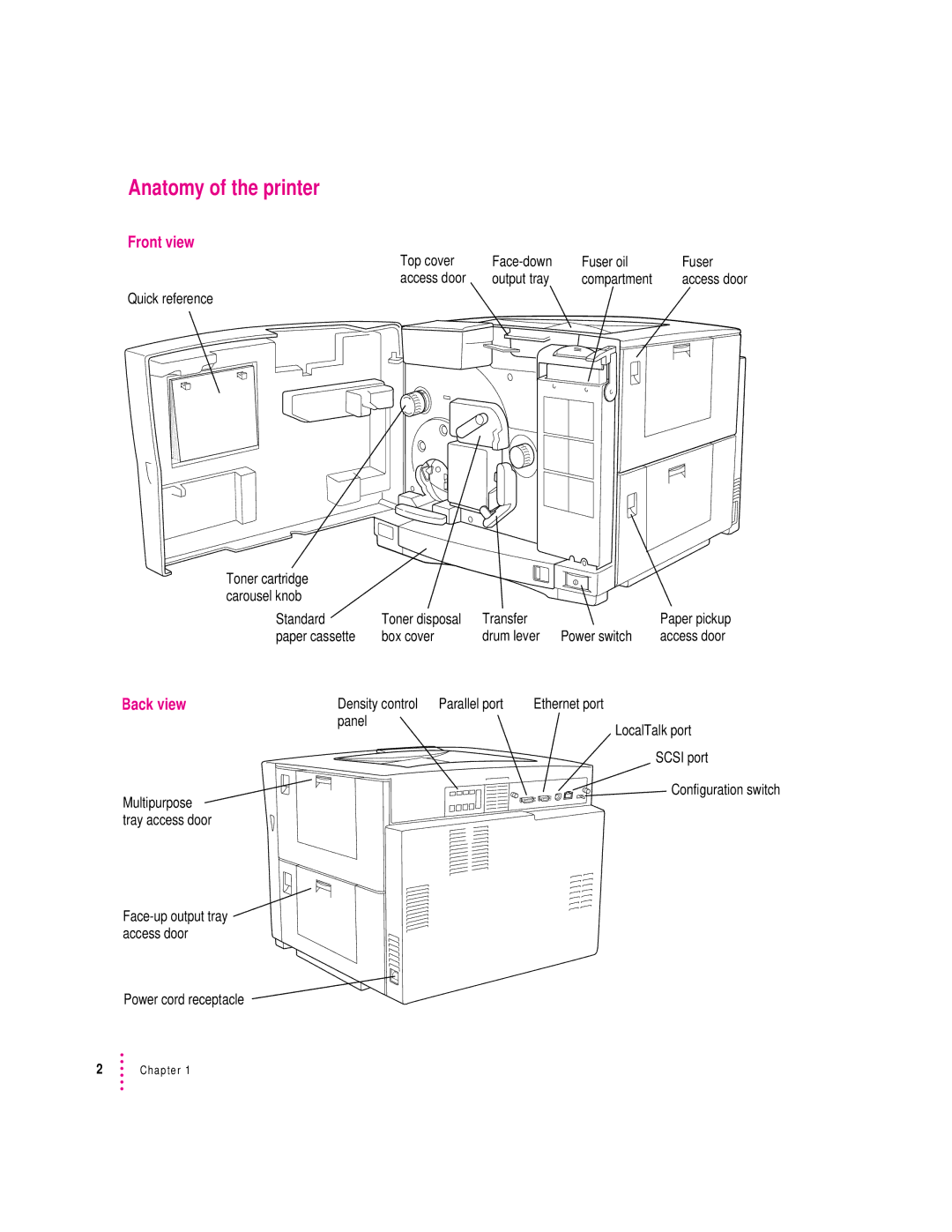 Apple 12/600PS manual Anatomy of the printer, Front view 