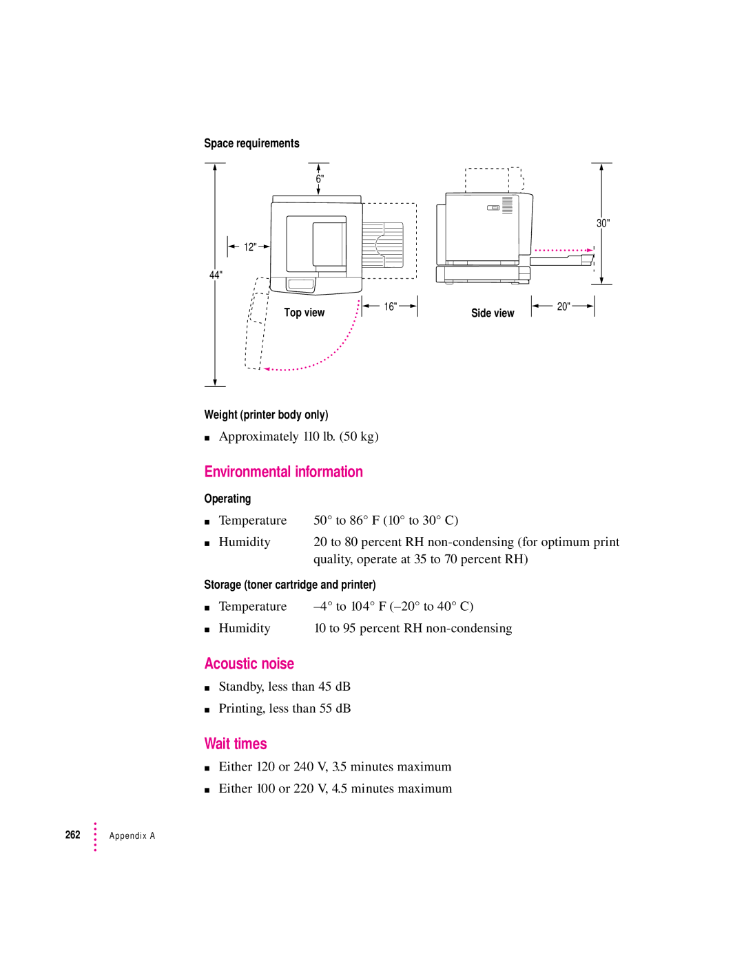 Apple 12/600PS manual Environmental information, Acoustic noise, Wait times, Approximately 110 lb kg 