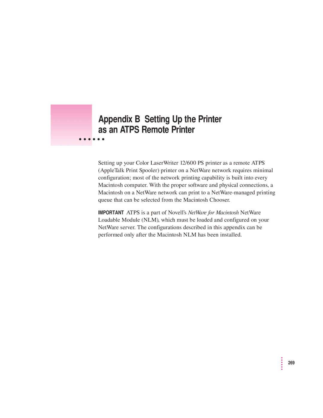 Apple 12/600PS manual Appendix B Setting Up the Printer As an Atps Remote Printer 