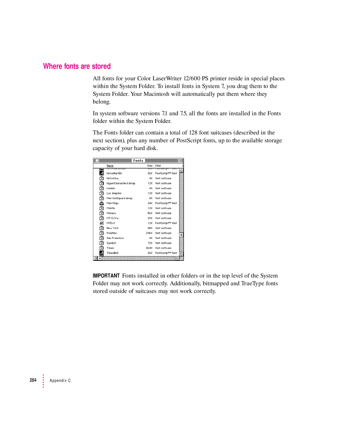 Apple 12/600PS manual Where fonts are stored 