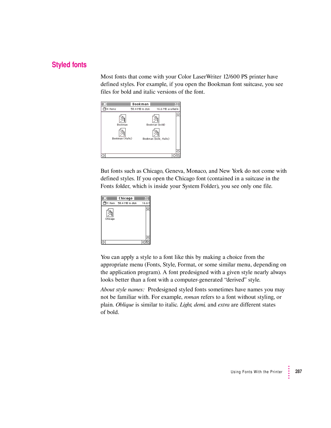 Apple 12/600PS manual Styled fonts 