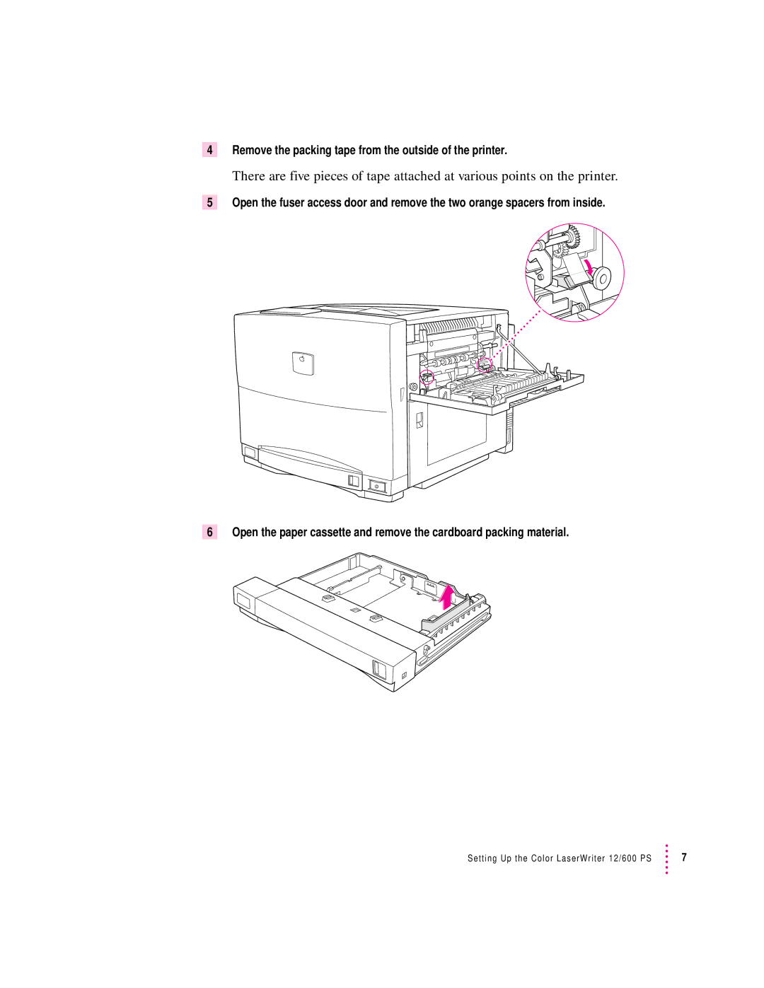 Apple 12/600PS manual Remove the packing tape from the outside of the printer 