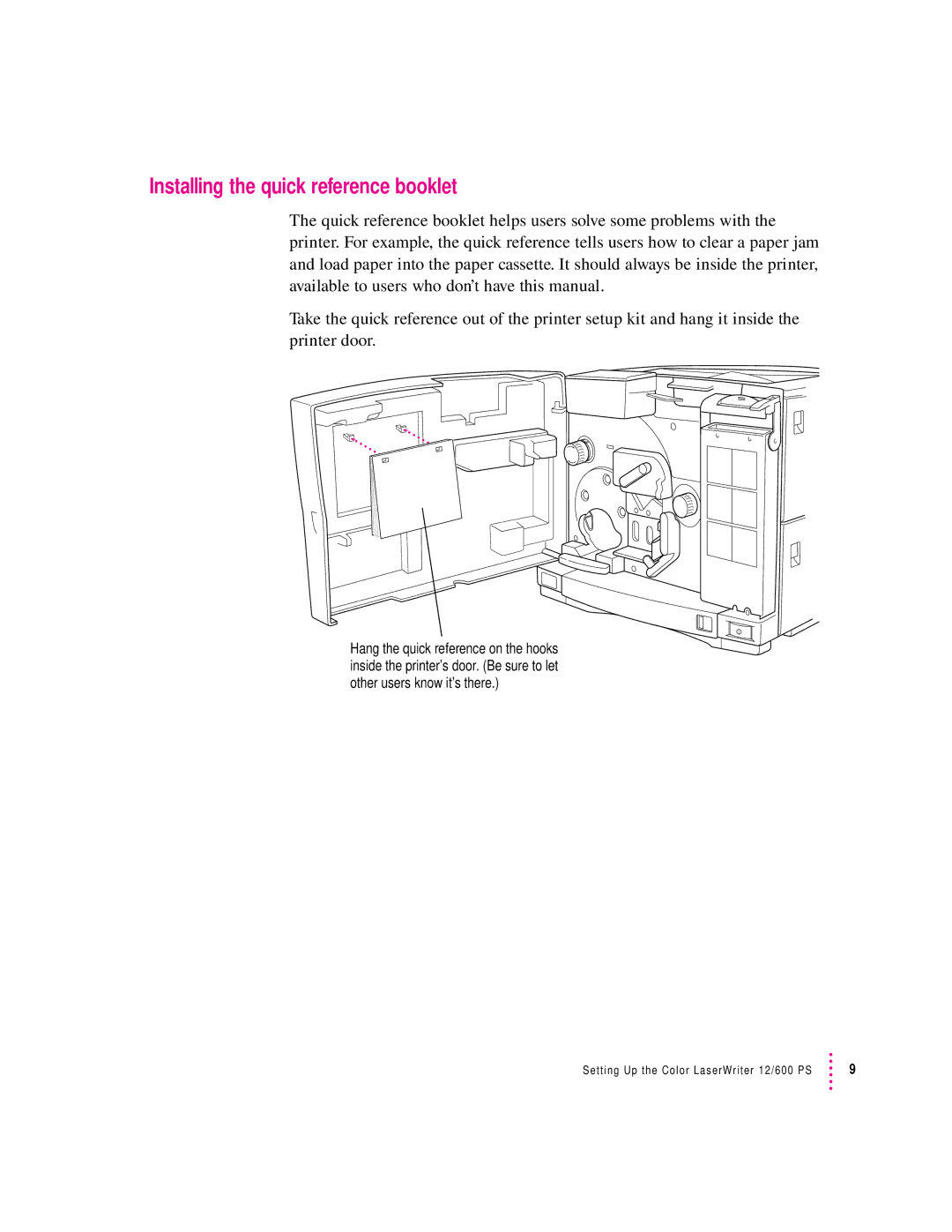 Apple 12/600PS manual Installing the quick reference booklet 